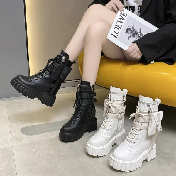 Winter Warm Ankle Boots for Women Leather Short Boots Round Toe High Platform Fur Motorcycle Boots Thick Heel Sneakers Shoe 10cm - Image 6