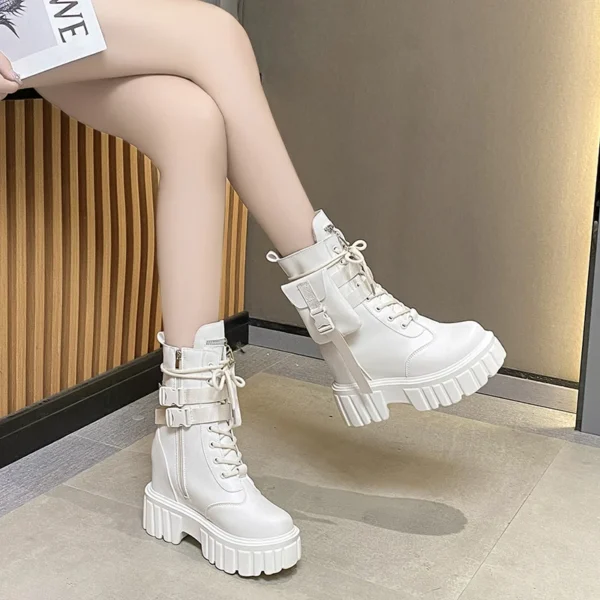 Winter Warm Ankle Boots for Women Leather Short Boots Round Toe High Platform Fur Motorcycle Boots Thick Heel Sneakers Shoe 10cm - Image 5