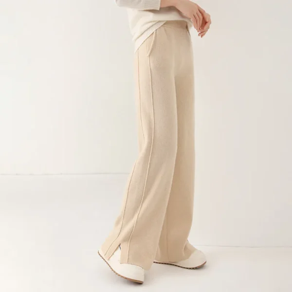 100%Wool Knitted Split Women Pants, Breif Fashion High Waist Wide Leg Pants Autumn Winter - Image 8