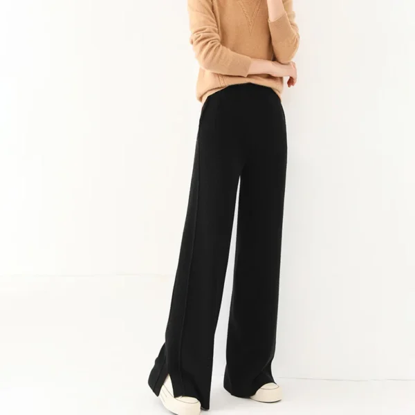 100%Wool Knitted Split Women Pants, Breif Fashion High Waist Wide Leg Pants Autumn Winter - Image 6