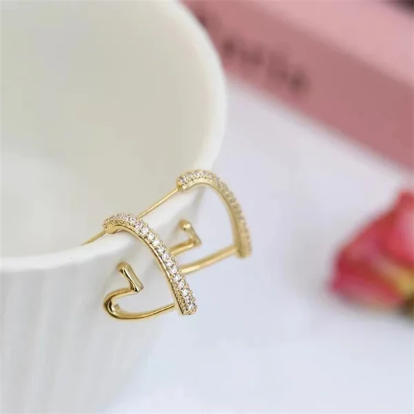 LATS Light Luxury Sweet Love Hoop Earrings Geometric Metal Shiny Zircon Heart Cool Earring 2022 Korean Simple Fashion Jewelry - Image 5