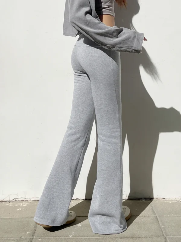 Gray Slim Low Waist Casual Sweatpants For Women Black Solid Simple Basic Flared Pants Sports Jogging Trousers - Image 4