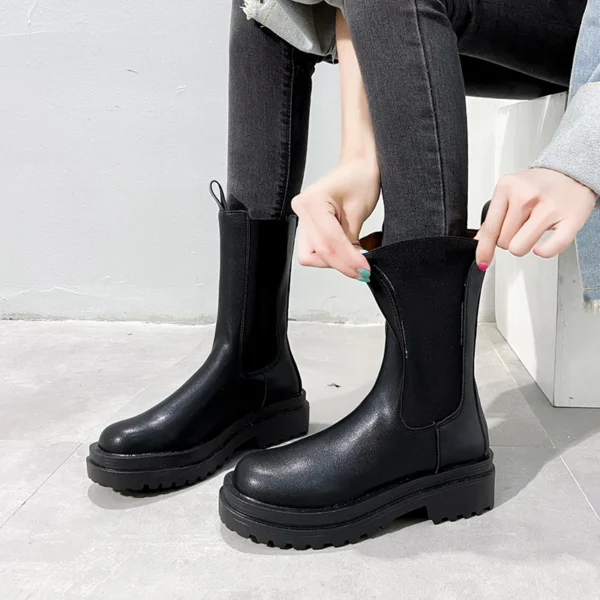 TUINANLE Chelsea Boots Chunky Boots Women Winter Shoes PU Leather Plush Ankle Boots Black Female Autumn Fashion Platform Booties - Image 10