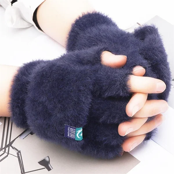 Winter Rabbit Fur Mittens Women Warm Gloves Feamle Girls Flip Plush Glove Fingerless Thicken Warm Mitten Work Gloves Half Finger - Image 3