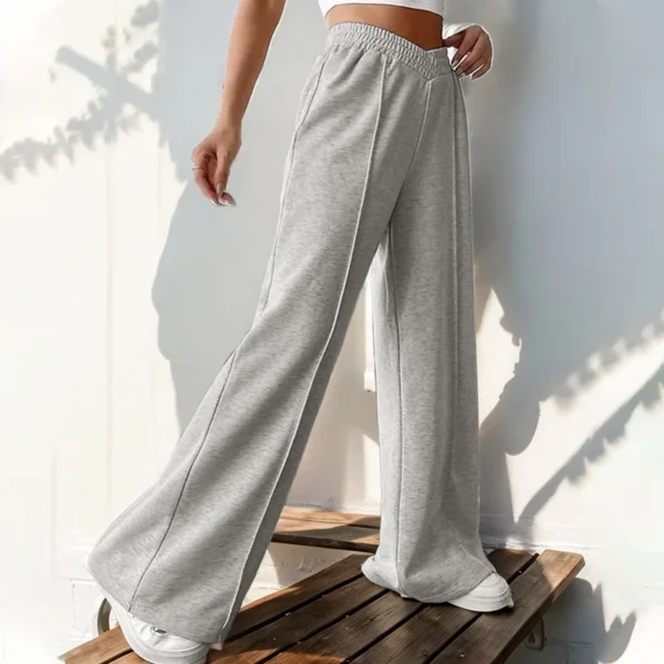 Women's pants 2024 new European and American casual elastic V-shaped high waisted spliced wide leg pants - Image 3