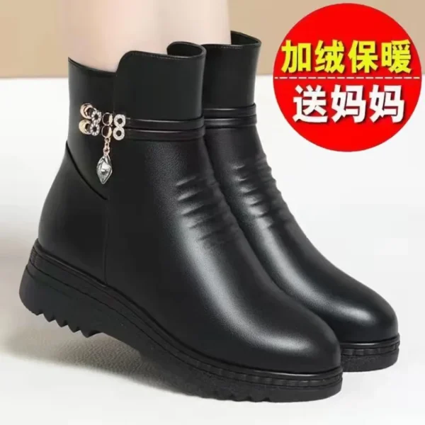 Leather Women Boots 2024 Winter Thick Wool Lined Genuine Leather Women Snow Boots Large Size Women Winter Shoes - Image 2