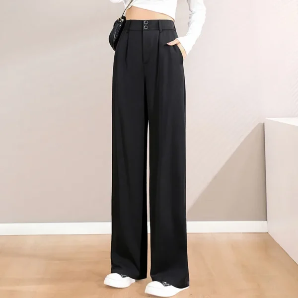 Women'S New Style High Waist Draping Loose Casual Straight Leg Floor Length Trousers Class Professional Wide Pants