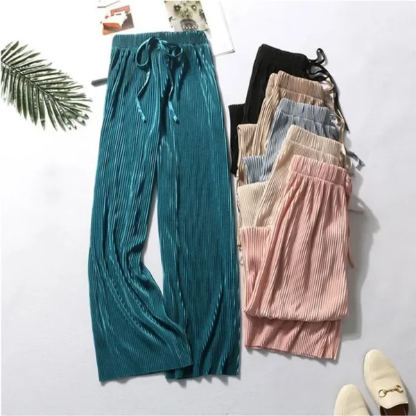 Women's High-waisted Slimming Bell Bottoms Solid Color Ice Silk New Style Elastic Waist Band Casual Trousers Summer Wholesale