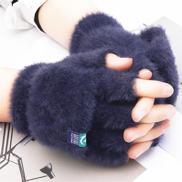 Winter Rabbit Fur Mittens Women Warm Gloves Feamle Girls Flip Plush Glove Fingerless Thicken Warm Mitten Work Gloves Half Finger - Image 7