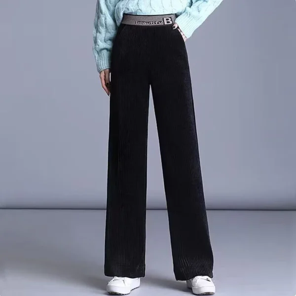 Fleecing Plush Thick Warm Letter Stripes High Waist Corduroy Straight OL Wide Leg Long Pant Women Winter Casual Trouser Clothing - Image 7