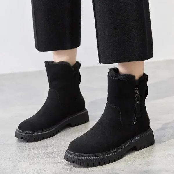 Winter New Women's Snow Boots Trendy Mid Top Plush Thickened Warm Cotton Shoes Leather and Wool Integrated Winter Women's Boots - Image 2