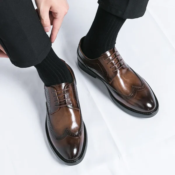 Men Prom Dress Shoes High Quality Derby Shoes Brown Office Male Formal Wedding Party Office Shoes Men Oxfords Business Shoes - Image 5