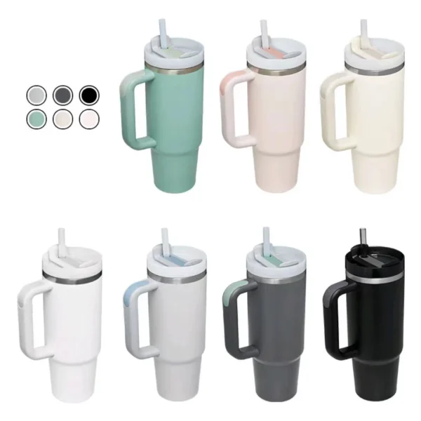 1200ML 304 Stainless Steel Insulated Water Bottle,Thermal Coffee Car Cup, Cold Hot Mugs Vacuum Flask With Handle Straw,For Sport