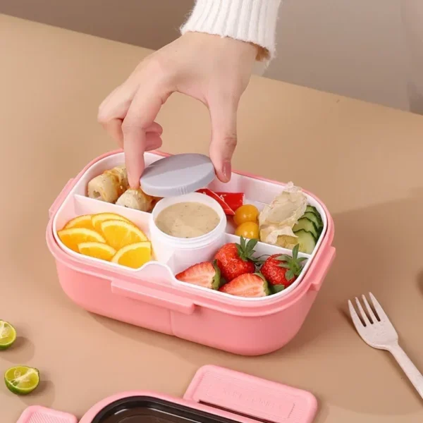 Lunch Box with Tableware for Office Workers Square Divided Microwave Oven Bento Box Leakproof Food Container for Picnic Camping - Image 4