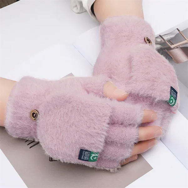 Winter Rabbit Fur Mittens Women Warm Gloves Feamle Girls Flip Plush Glove Fingerless Thicken Warm Mitten Work Gloves Half Finger - Image 5