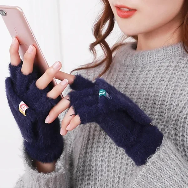 Plush Fingerless Gloves Female Winter Mitten Soft Warm Student Women Flip Gloves Outdoor Write Gloves Thickened Cold Protection - Image 5