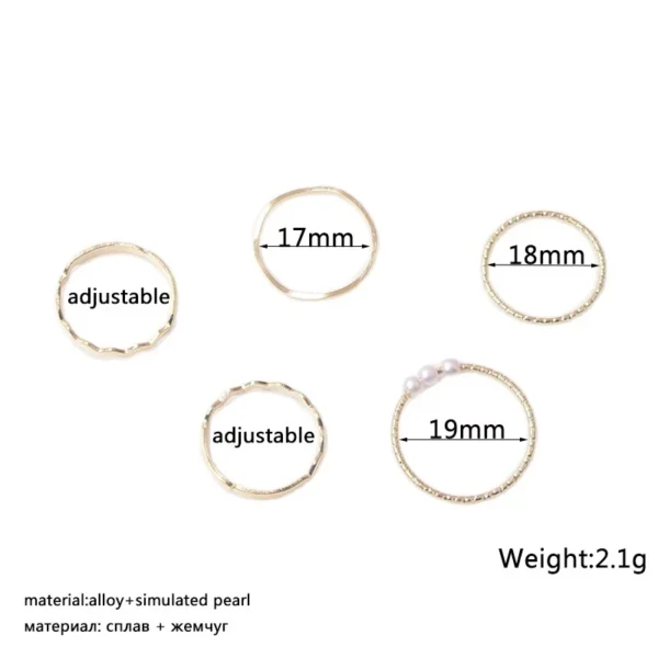 5pcs/set Rings for Women Simple Three Pearl Wavy Metal Twist Combination Joint Ring Trendy Personality Golden Party Jewelry Gift - Image 4