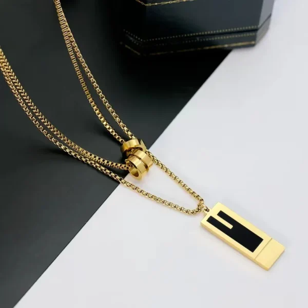 LATS Double-layer Square Pendant Stainless Steel Necklace for Womens Gold Color Exquisite Sweater Chain 2023 New Fashion Jewelry - Image 5