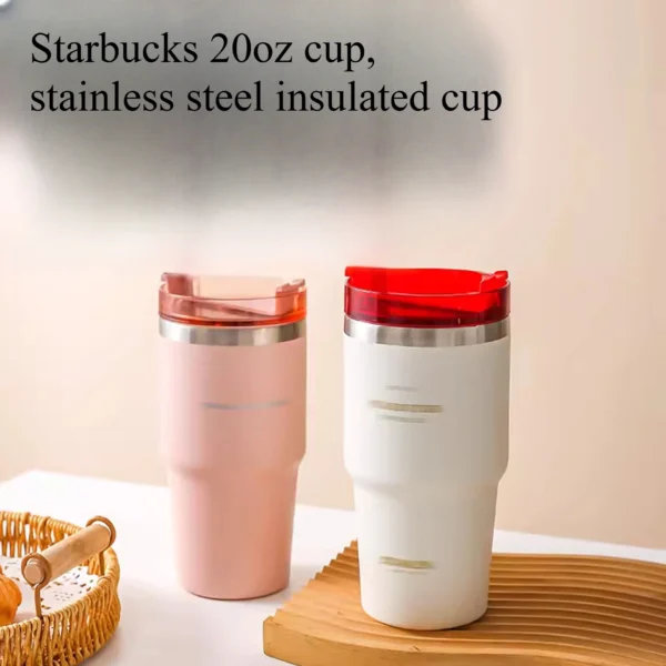 20oz Vacuum insulated stainless steel Cup with straw, car, hot and cold travel cup, camping, hiking and picnicking, 20 oz