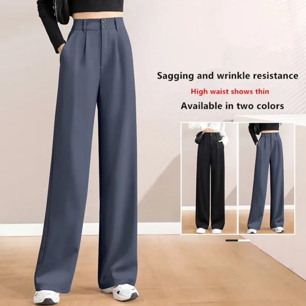 Women'S New Style High Waist Draping Loose Casual Straight Leg Floor Length Trousers Class Professional Wide Pants - Image 2