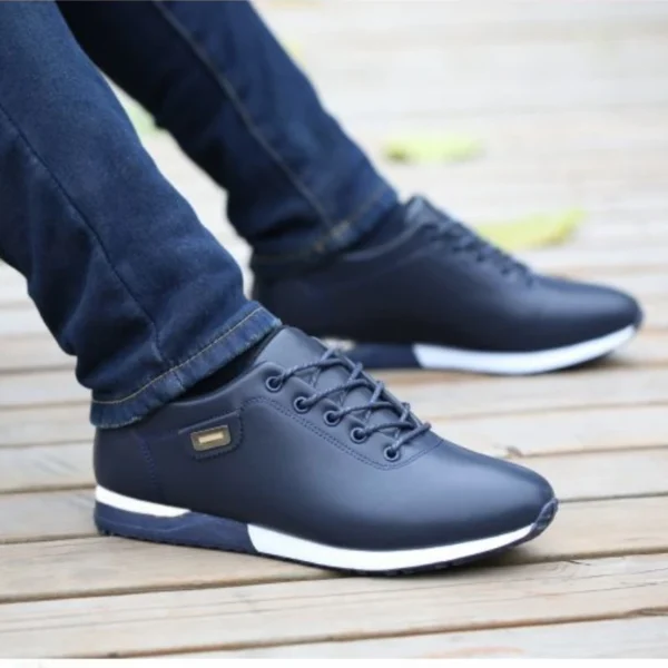 Men's Leather Shoes Korean Version Men's Casual Shoes Waterproof Flat Bottom Lace Up Wear-resistant Soft Sole Comfort Sneakers - Image 5