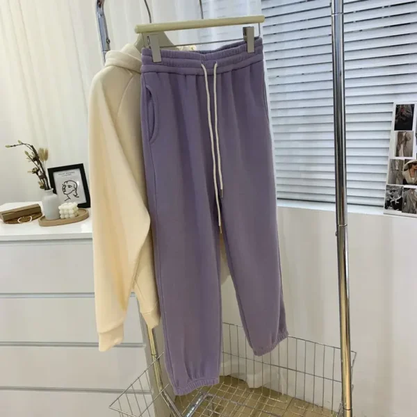 Plus-Size High-Waisted Fleece-Lined Casual Pants Loose-Fit Thickened Ankle Pants Women's Winter Warm Versatile Sweatpants - Image 8