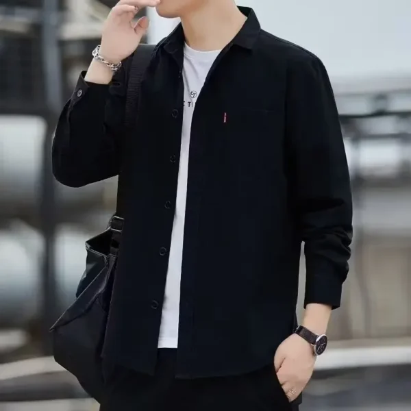 Men's Spring Casual Loose-fit Solid Color Workwear Shirt Jacket Trendy Streetwear For Teens - Image 3