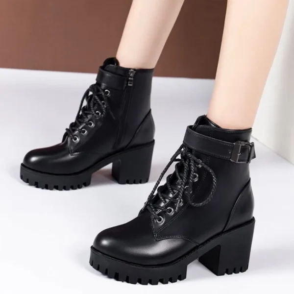 2024 Winter Leather Women Winter Boots Thick Wool Warm Women High-heeled Genuine Boot High-quality Female Snow Boots Women Shoes - Image 2