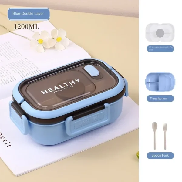 Lunch Box with Tableware for Office Workers Square Divided Microwave Oven Bento Box Leakproof Food Container for Picnic Camping - Image 12