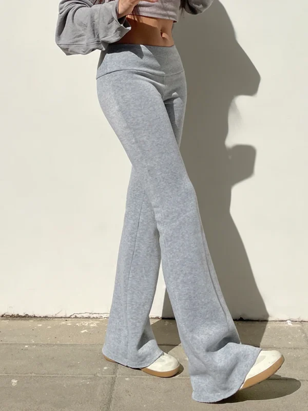 Gray Slim Low Waist Casual Sweatpants For Women Black Solid Simple Basic Flared Pants Sports Jogging Trousers - Image 3