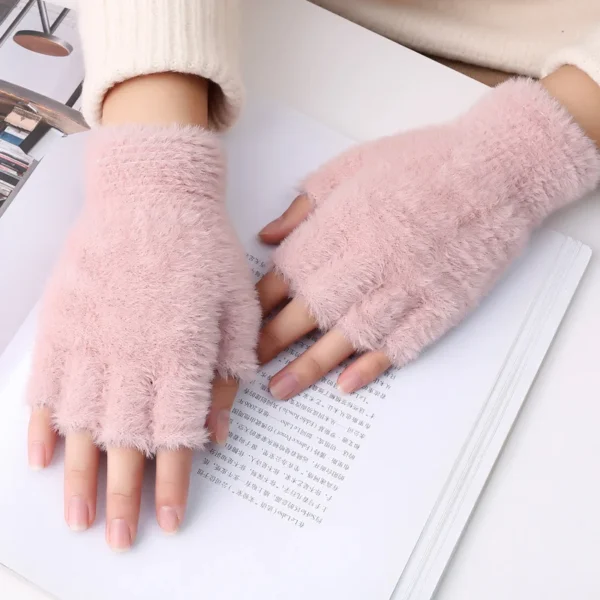 Winter Rabbit Fur Mittens Women Warm Gloves Feamle Girls Flip Plush Glove Fingerless Thicken Warm Mitten Work Gloves Half Finger - Image 12