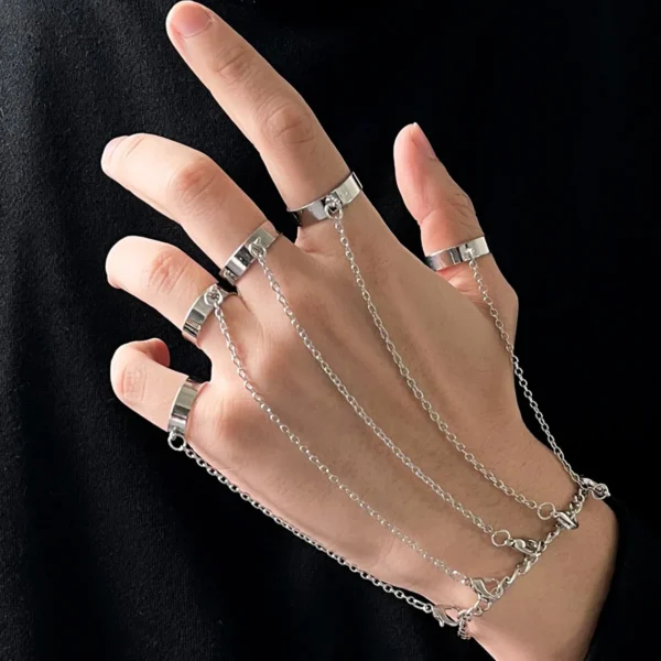 Punk Geometric Ring Bracelets with A One-piece Personality Hip-hop Silver Color Hand Back Chain for Women Men Fashion Jewelry - Image 2