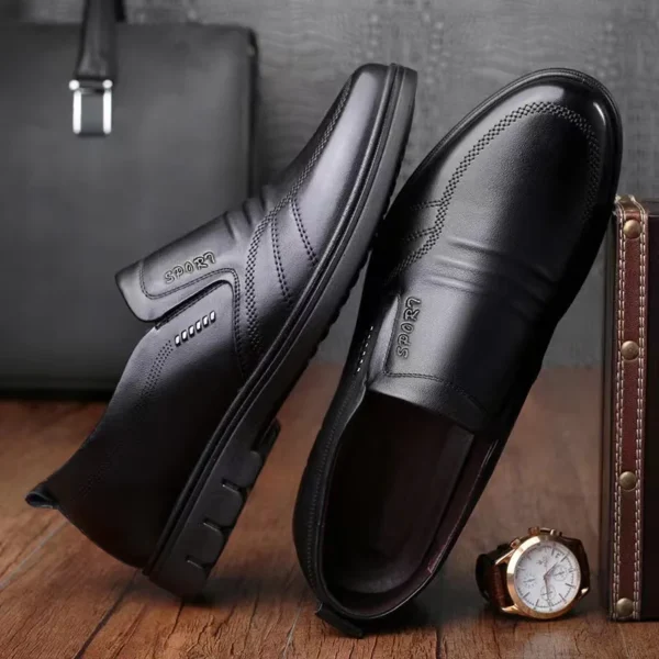 Men's leather shoes new black Soft bottom anti slip and breath shoes men's Business dress casual Zapatos luxury light flat - Image 3