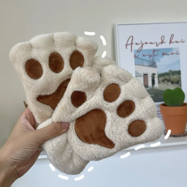 Lovely Plush Cat Claw Paw Gloves Plush Mittens Warm Soft Plush Short Fingerless Fluffy Bear Gloves Costume Half Finger Gloves - Image 2