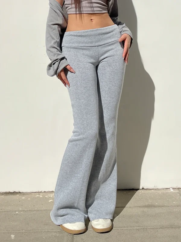 Gray Slim Low Waist Casual Sweatpants For Women Black Solid Simple Basic Flared Pants Sports Jogging Trousers - Image 2