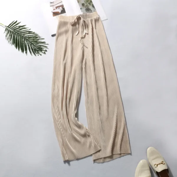 Women's High-waisted Slimming Bell Bottoms Solid Color Ice Silk New Style Elastic Waist Band Casual Trousers Summer Wholesale - Image 7