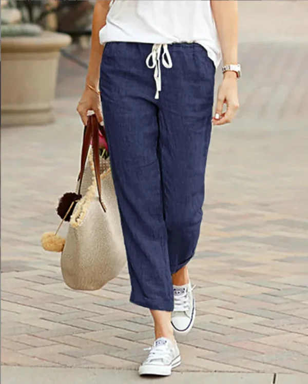 Women Cotton Linen Wide Leg Pants Summer Female Elastic Waist Drawstring Solid Loose Trousers JYFS-1616 - Image 10