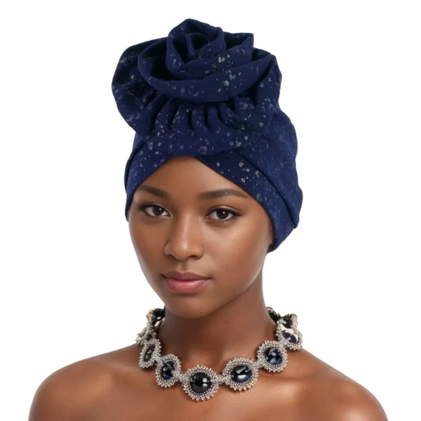 Woman African Turban Cap Big Flower Hat Headwrap Bonnet Muslim Headscarf Ladies Beanies Chemo Hair Loss Head Cover Solid Color - Image 6