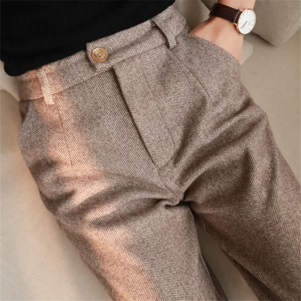 2024 Autumn Winter Workplace High Waisted Casual Suit Pants Office Lady Women Trousers Woolen Pants Women's Harem Pencil Pants - Image 3