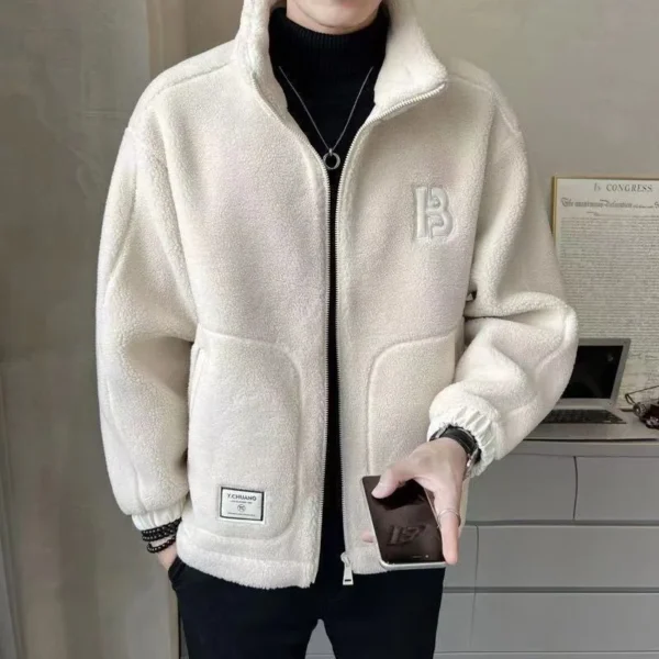 2024 New Korean Men's Lamb Fleece Cotton Jacket with Thick Fleece Coat for Men's Autumn and Winter Casual Clothing Trendy Brand - Image 2