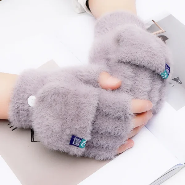 Plush Fingerless Gloves Female Winter Mitten Soft Warm Student Women Flip Gloves Outdoor Write Gloves Thickened Cold Protection - Image 4