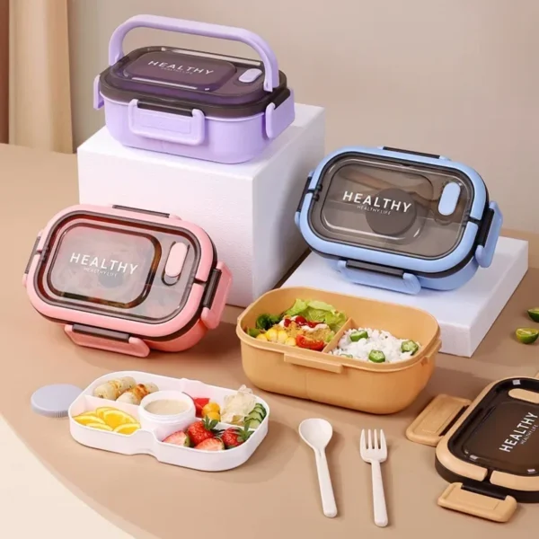 Lunch Box with Tableware for Office Workers Square Divided Microwave Oven Bento Box Leakproof Food Container for Picnic Camping