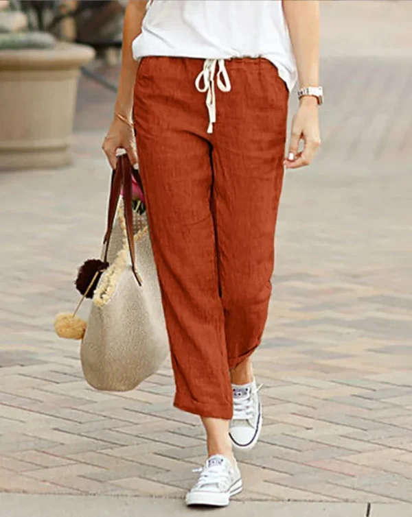 Women Cotton Linen Wide Leg Pants Summer Female Elastic Waist Drawstring Solid Loose Trousers JYFS-1616 - Image 7