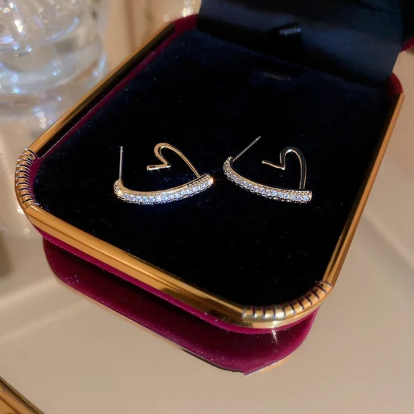 LATS Light Luxury Sweet Love Hoop Earrings Geometric Metal Shiny Zircon Heart Cool Earring 2022 Korean Simple Fashion Jewelry - Image 3