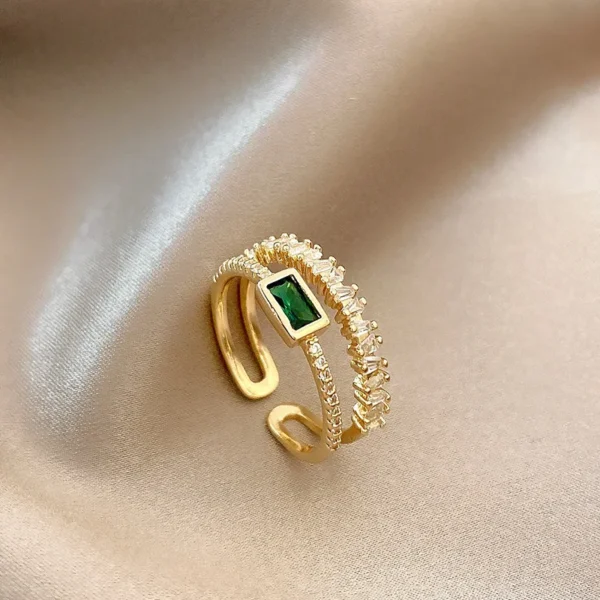 LATS Luxury Green Zircon Gold Color Double Open Rings for Woman 2022 New Fashion Goth Finger Jewelry Wedding Party Sexy Ring - Image 3