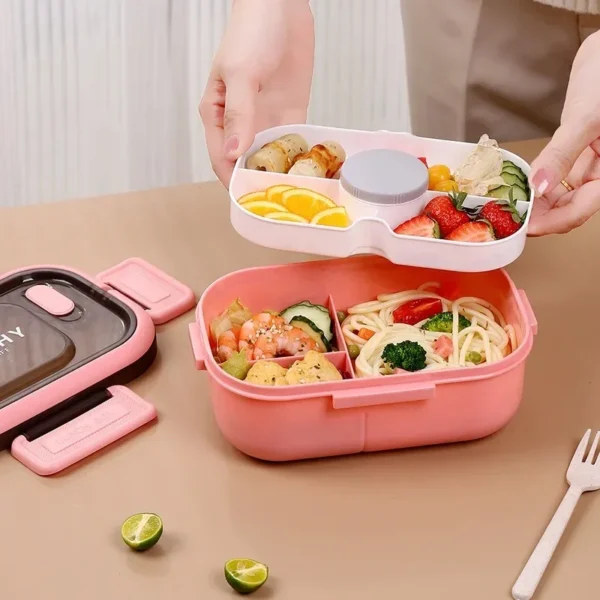 Lunch Box with Tableware for Office Workers Square Divided Microwave Oven Bento Box Leakproof Food Container for Picnic Camping - Image 3