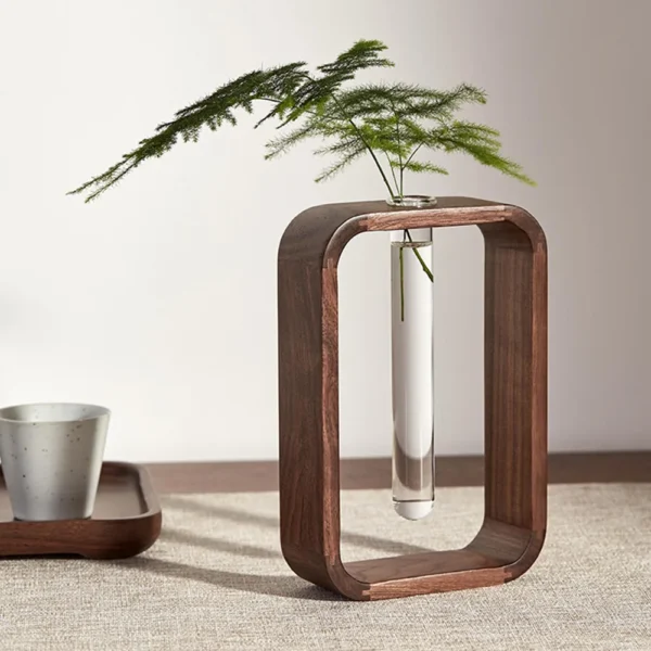 HeMu Rectangle Solid Wood Hydroponic Plant Retro Living Room Decoration Tea Room Dining Table Flower Arrangement Decoration Vase