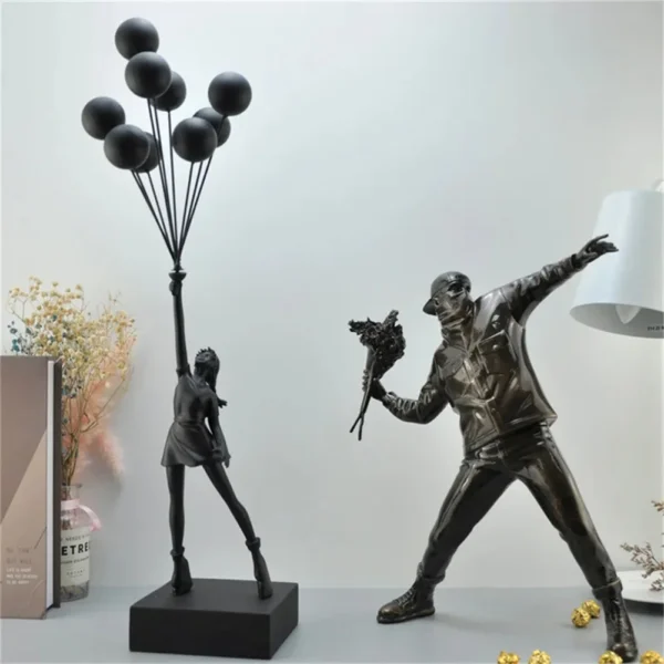 Banksy Style Sculpture Nordic Modern Flying Balloon Girl Art Figurine Home Decor Balloon Girls Resin Statue Room Decoration - Image 2