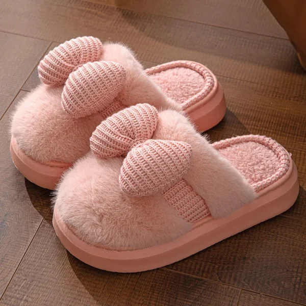 Women Fashion Plush Warm Bows Cotton Slippers Couple Winter New Thick Soft Sole Slides Men Indoor Floor Flat Home Non-slip Shoes - Image 7