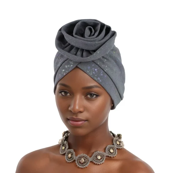 Woman African Turban Cap Big Flower Hat Headwrap Bonnet Muslim Headscarf Ladies Beanies Chemo Hair Loss Head Cover Solid Color - Image 7